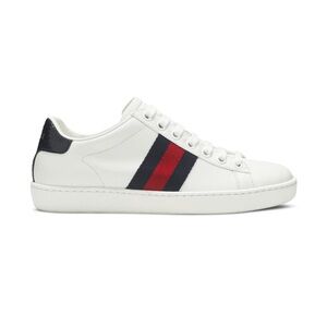 Gucci White Sneakers with Red and Blue Stripes